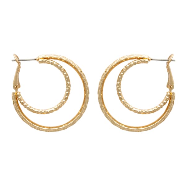 Freedom Nickel-Free Double Textured Wire Gold-Tone Hoop Earrings