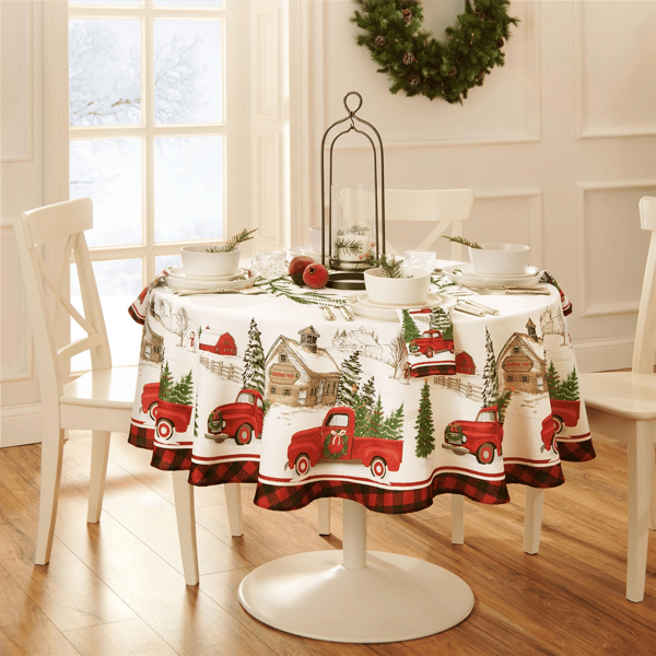 Threadmade Vintage Christmas Tree Farm Holiday Tablecloth