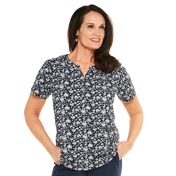 Womens Hasting & Smith Short Sleeve Floral Henley Tee - image 