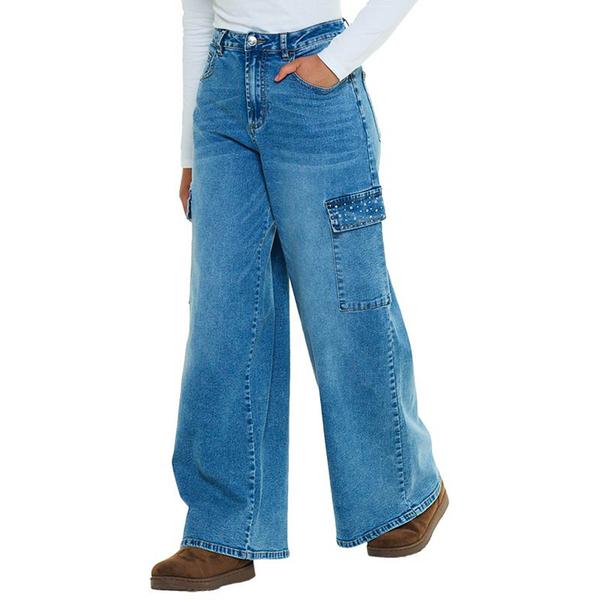 Juniors Madden Girl Wide Leg Cargo Jeans w/ Rhinestones