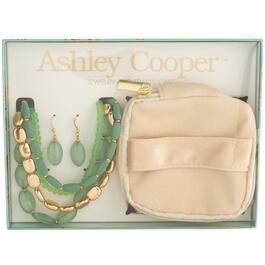Ashley Cooper&#40;tm&#41; Green & Gold Beaded Necklace Jewelry Gift Set