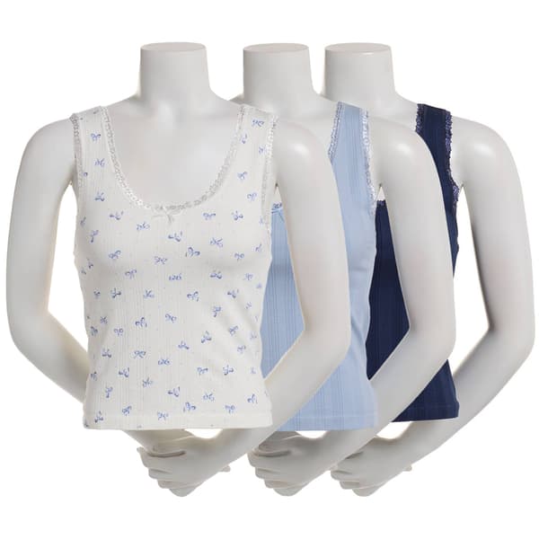 Juniors Pink Rose 3pk. Pointelle Seamless Scoop Neck Tank Tops - image 