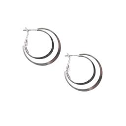 Freedom Double Silver-Tone Clutchless Hoop Earrings