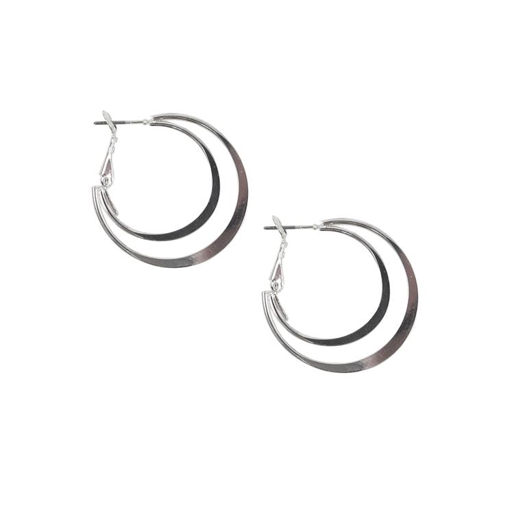Freedom Double Silver-Tone Clutchless Hoop Earrings