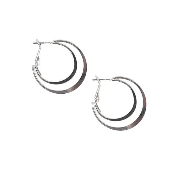 Freedom Double Silver-Tone Clutchless Hoop Earrings - image 