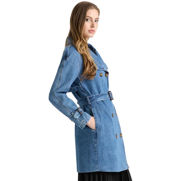 Womens NVLT Double Breasted Denim Belted Trench Coat