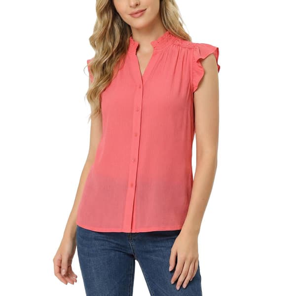 Womens NY Collection Sleeveless Flutter Sleeve Button Down