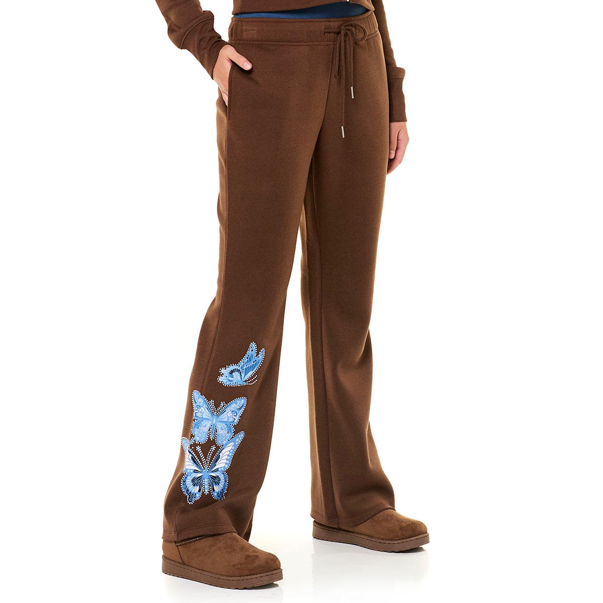 Juniors No Comment Fleece Foil Screen Flare Sweatpants - Chestnut