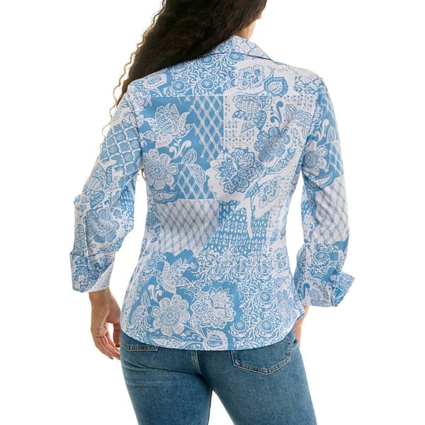 Womens Zac & Rachel 3/4 Sleeve Floral Casual Button Down