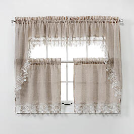 Lillian Macrame Trim Kitchen Curtains