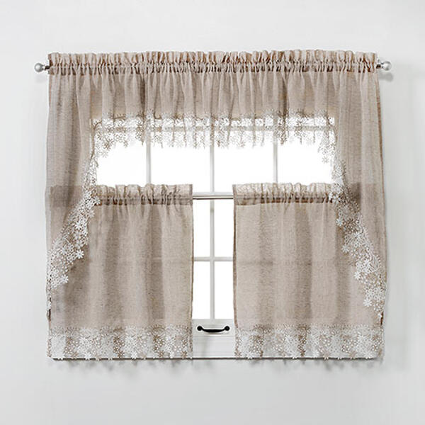 Lillian Macrame Trim Kitchen Curtains - image 