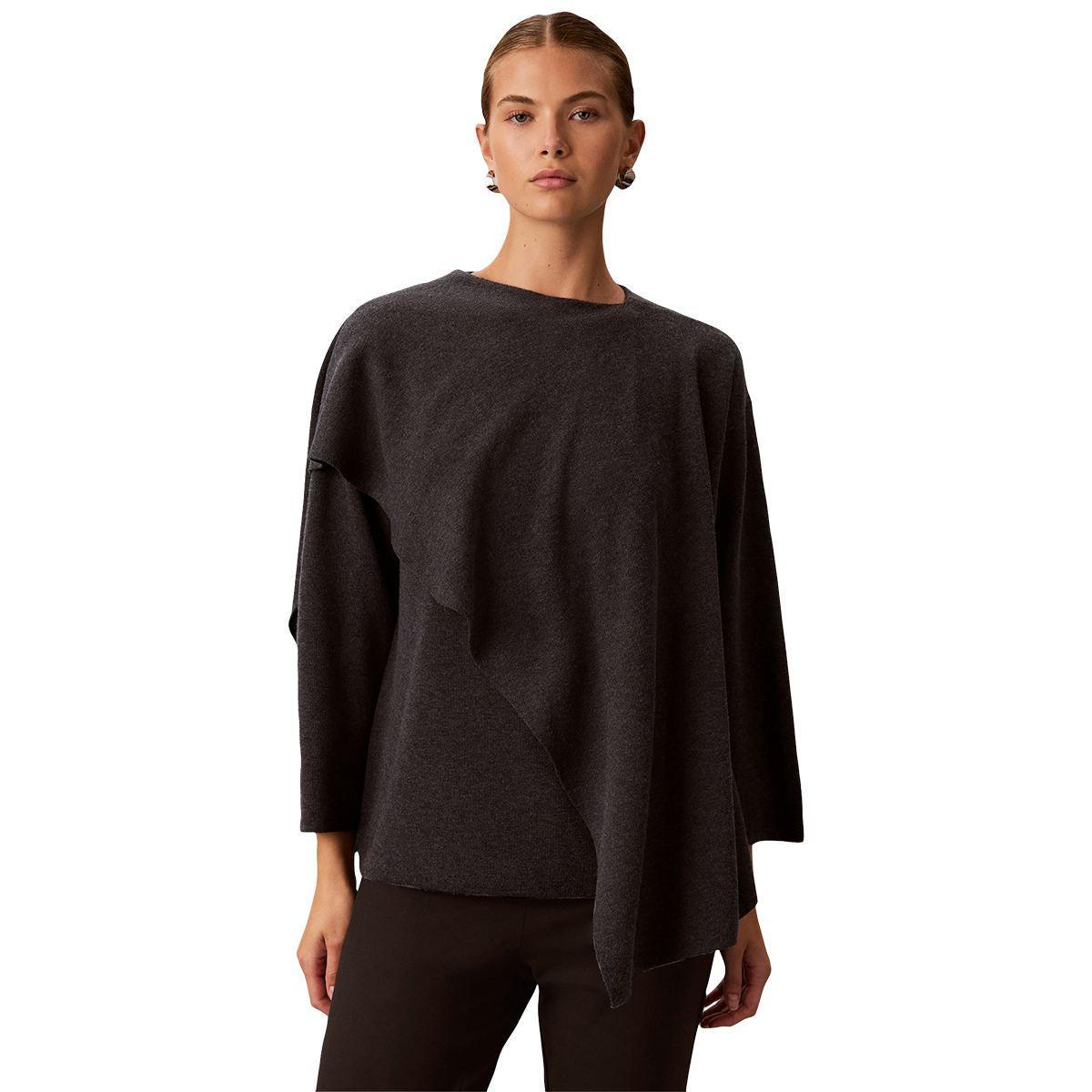 Womens Calvin Klein Long Sleeve Asymmetrical Drape Sweater