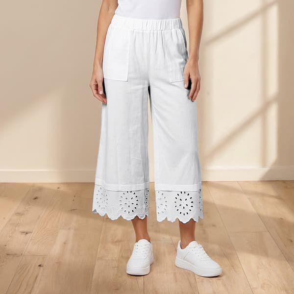 Womens Nicole Miller Elastic Waist Eyelet Trim Wide Leg Pants - image 
