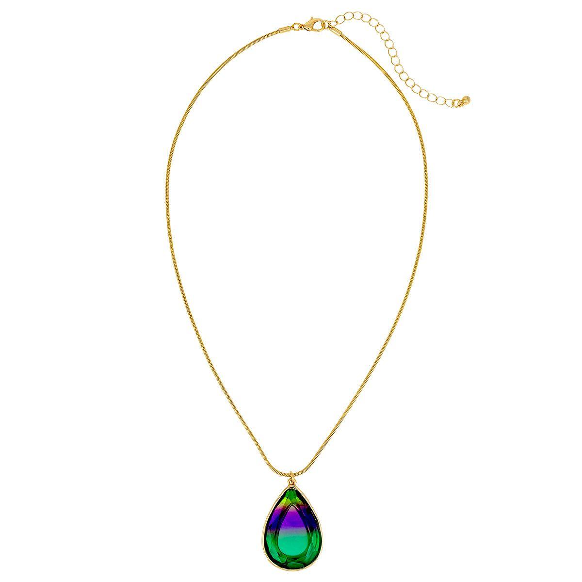 Ashley Cooper(tm) Multi-Green Faceted Teardrop Pendant Necklace