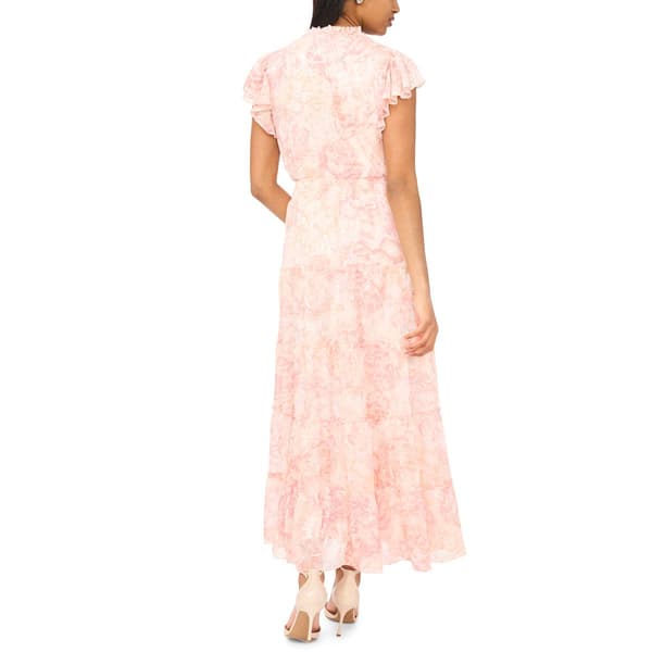 Womens MSK Ruffle Sleeve Tie Neck Floral Tier Maxi Dress