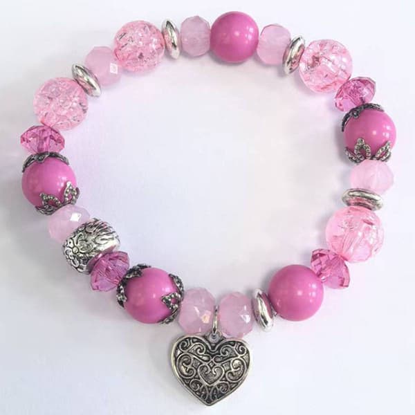 Beautiful Blessings Pink Tonal Stretch Bracelet w/ Heart Charm - image 