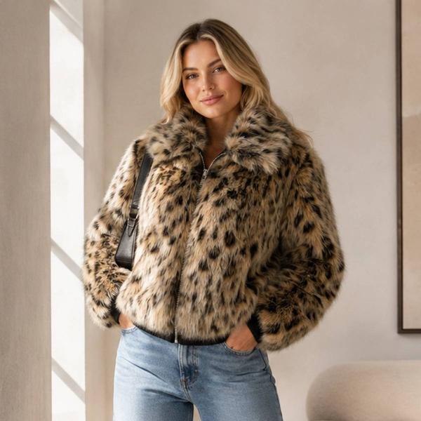 Womens Badgley Mischka Leopard Full Zip Faux Fur Jacket - image 