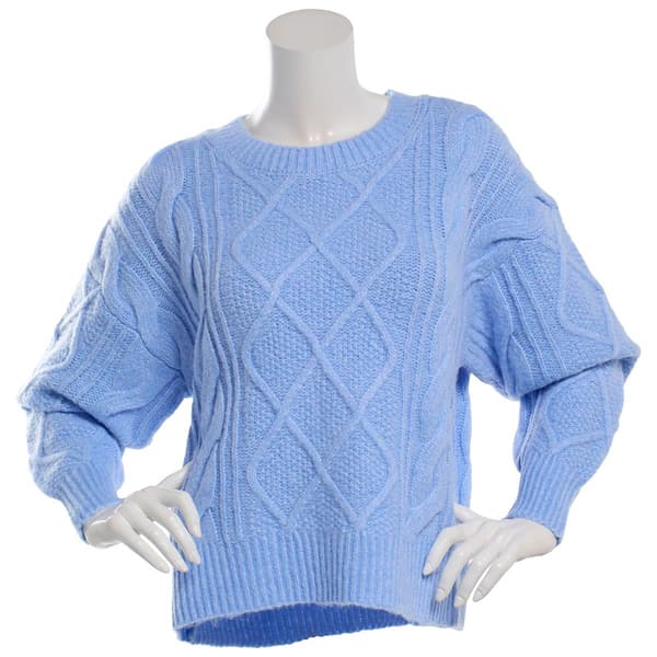 Juniors Pink Rose Mix Cable Drop Shoulder Pull Over Sweater - image 
