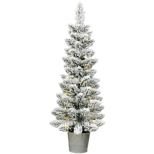 Santa''s Workshop 3ft. Pre-Lit Warm White Flocked Slim Potted Tree