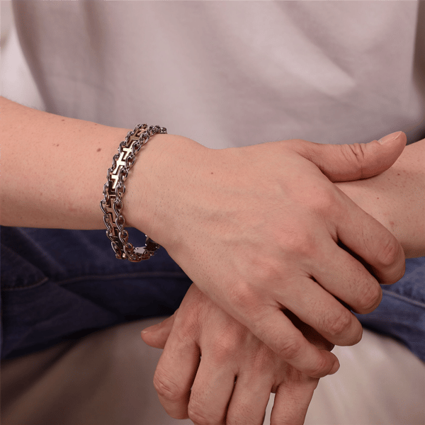 Mens Lynx Stwo-tone Stainless Steel Railroad Bracelet
