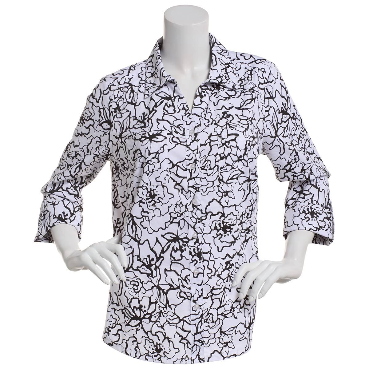 Plus Size Emily Daniels Floral Knit To Fit Casual Button Down