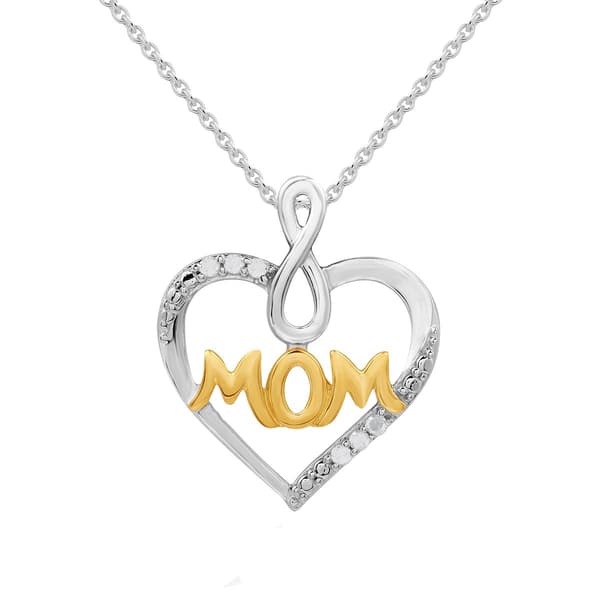 1/20cttw. Natural Diamond Sterling Silver Mom Heart Pendant - image 