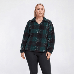 Plus Size Hasting & Smith Quarter Zip Star Buffalo Check Sweater