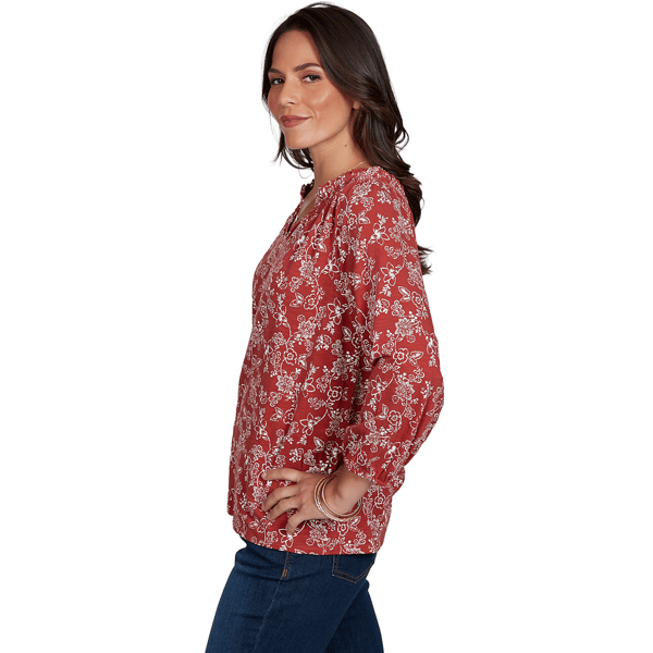 Petite Ruby Rd. Romance On The Ranch Ruffle Neck Floral Blouse