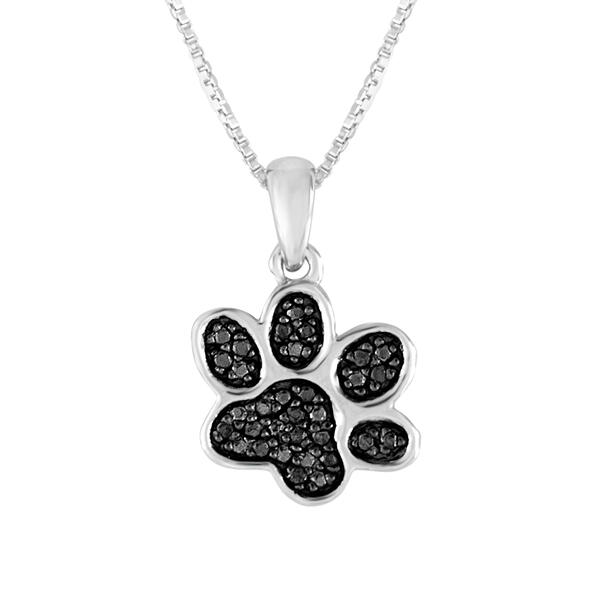 Diamond Classics&#40;tm&#41; 1/10ctw. Black Diamond Silver Dog Paw Pendant - image 