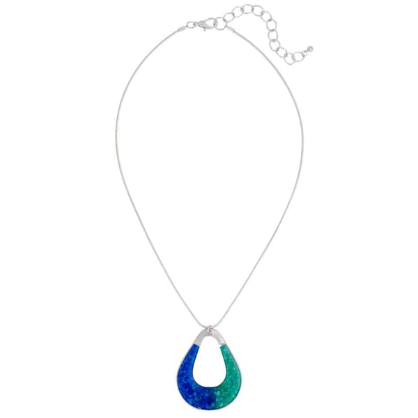 Ashley Cooper(tm) Short Blue Glitter Shell Teardrop Pendant Necklace - image 