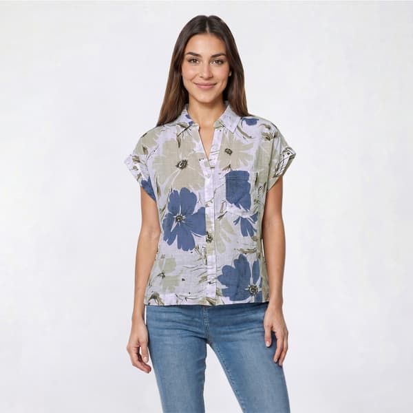 Womens da-sh Short Sleeve Italian Gauze Floral Blouse