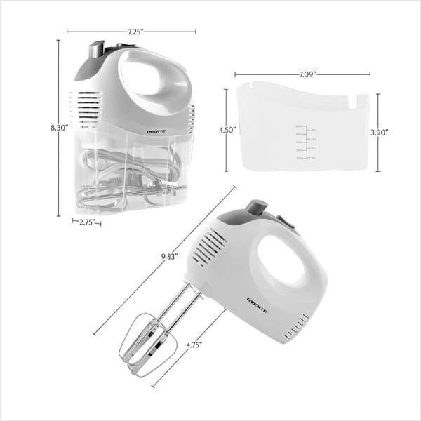 Ovente Portable 5-Speed Mixing Electric Hand Mixer - White