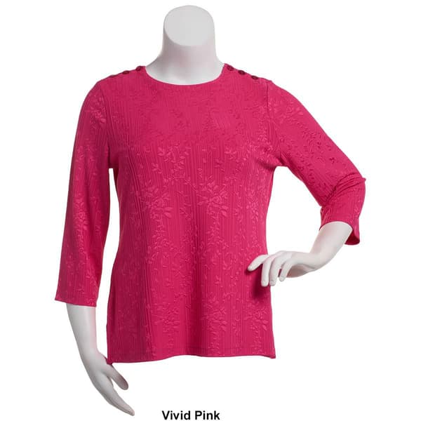 Petite Napa Valley 3/4 Sleeve Floral Shoulder Button Blouse