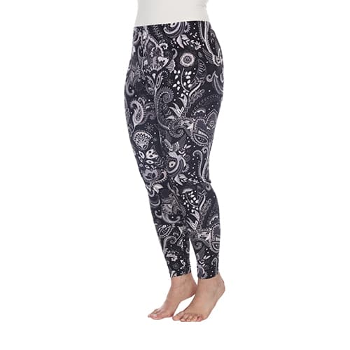 Plus Size White Mark Black & White Paisley Printed Leggings