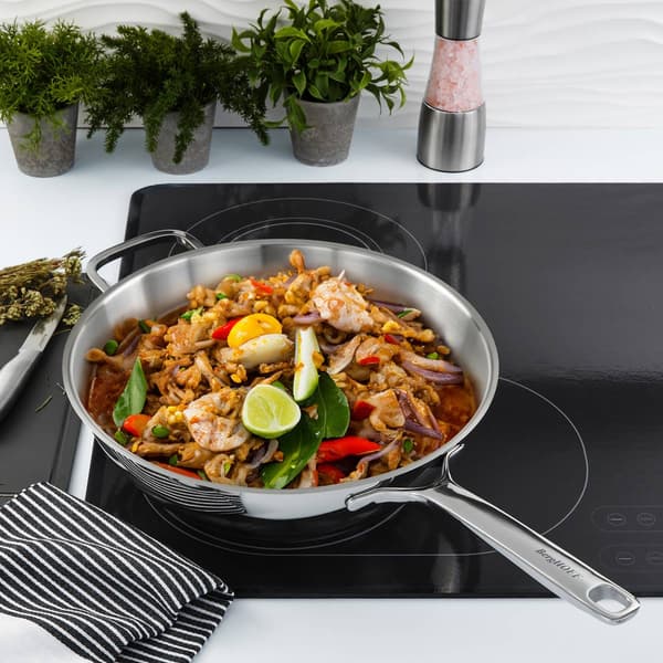 BergHOFF Helix Stainless Steel 12in. Wok Pan w/ Glass Lid