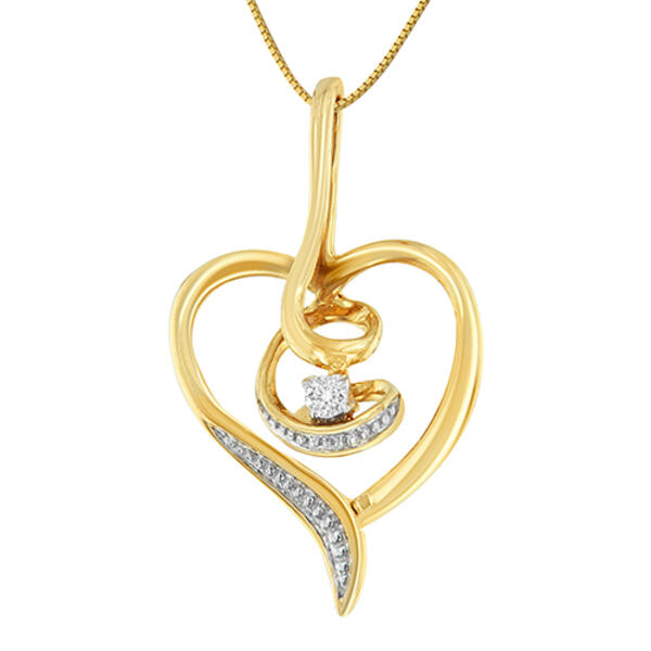 Espira 10kt. Gold Round Cut Diamond Swirl Heart Necklace - image 