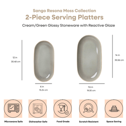 Sango Resona Moss/Cream Large Ceramic Serving Platters - Set of 2