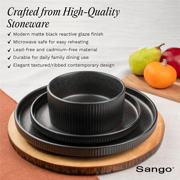 Sango Anderson Black Stoneware 12pc. Dinnerware Set Service for 4