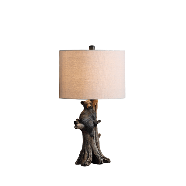 HomeRoots 25in. Black Blear in a Tree Table Lamp with Beige Shade