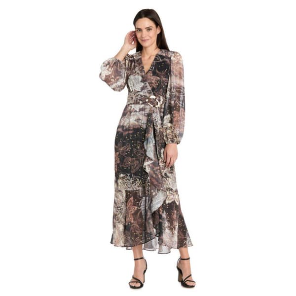 Womens R&M Richards Long Sleeve Faux Wrap Dress