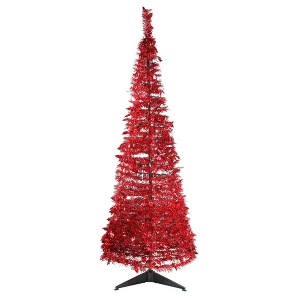 Northlight 6ft. Pre-Lit Red Tinsel Pop-Up Christmas Tree - image 