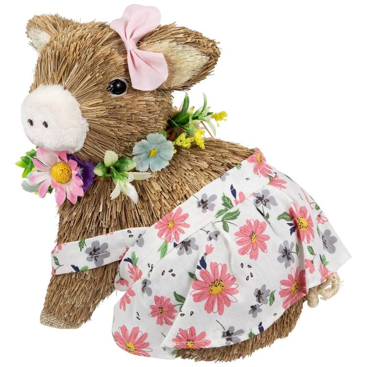 Northlight Seasonal Girl Piglet with Floral Dress Spring Figurine