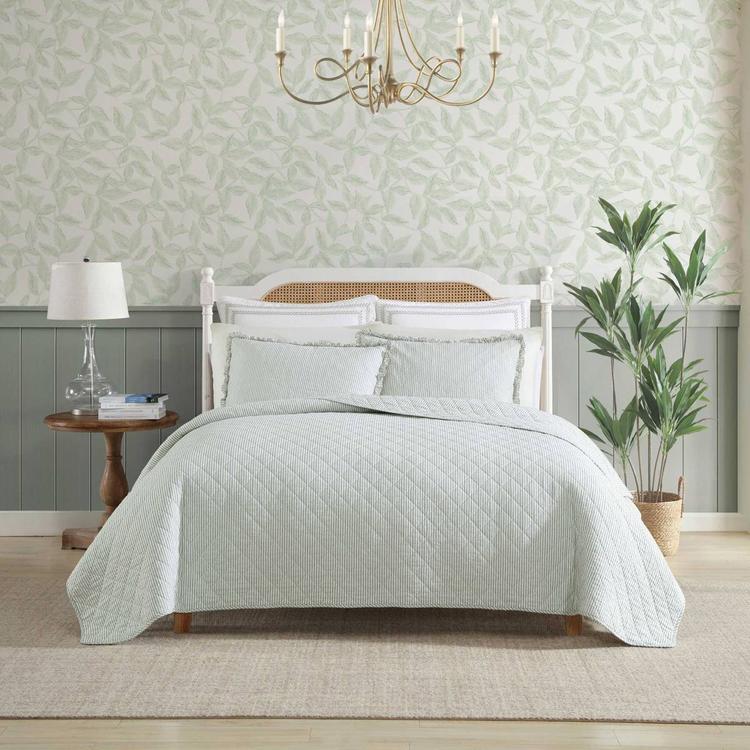 Laura Ashley Oxford Stripe Reversible Cotton Quilt Set
