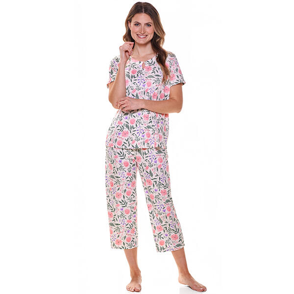 Womens Rene Rofe Short Sleeve Garden Floral Capri Pajama Set - image 