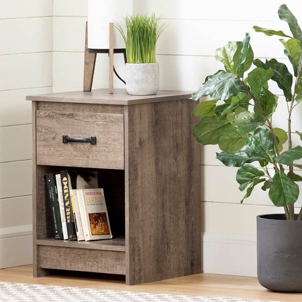 South Shore Tassio Weathered Oak 1-Drawer Nightstand