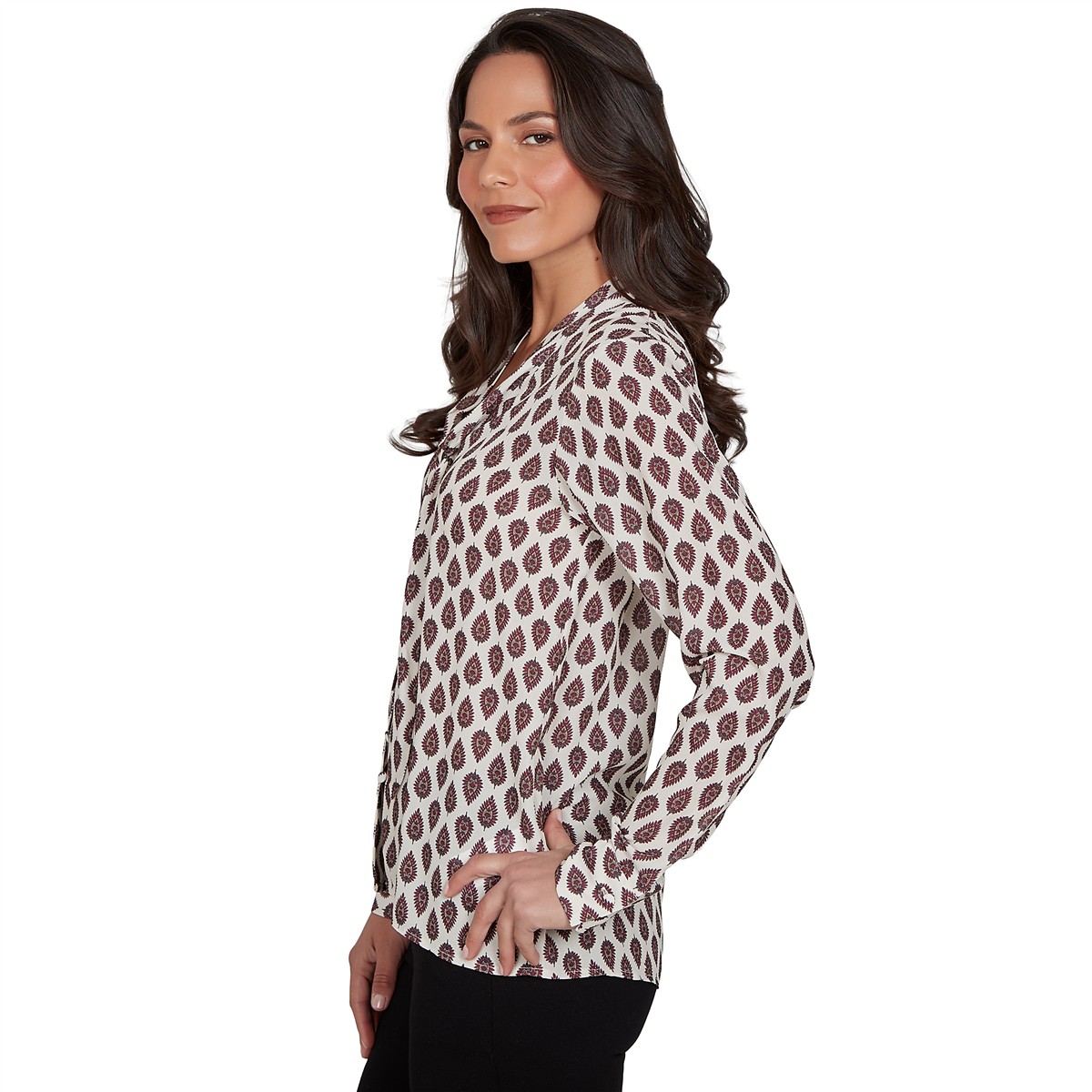Womens Emaline Country Code Tie Neck Medallion Blouse