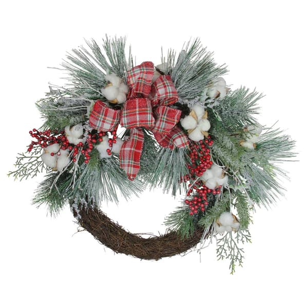 Northlight Real Touch(tm) Iced Mixed Pine and Holly Berry Wreath - image 