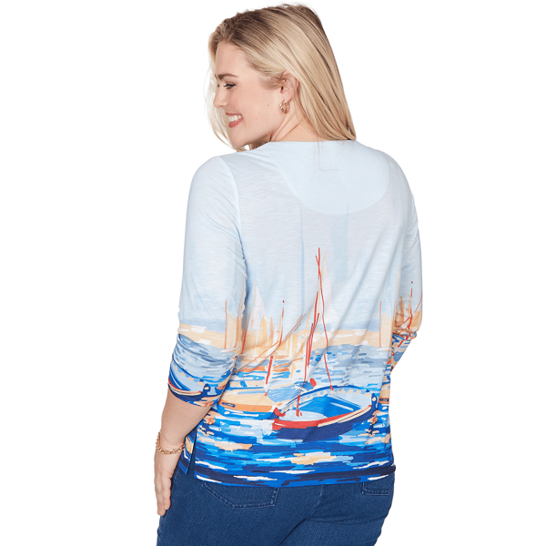 Petite Alfred Dunner Port Side 3/4 Sleeve Harbor Scene Blouse - image 