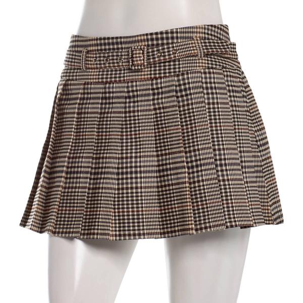 Juniors Zoe & Phoebe Plaid Pleat Millennium Skort w/ Skinny Belt - image 