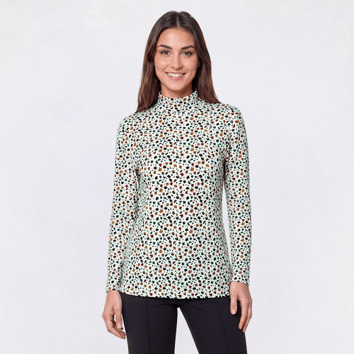 Womens Hasting & Smith Long Sleeve Mock Neck Leaf Neck Tee - image 